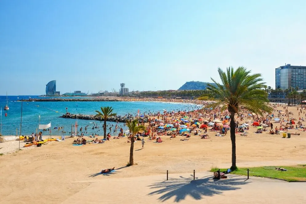 View of Barcelona beach on a summer day