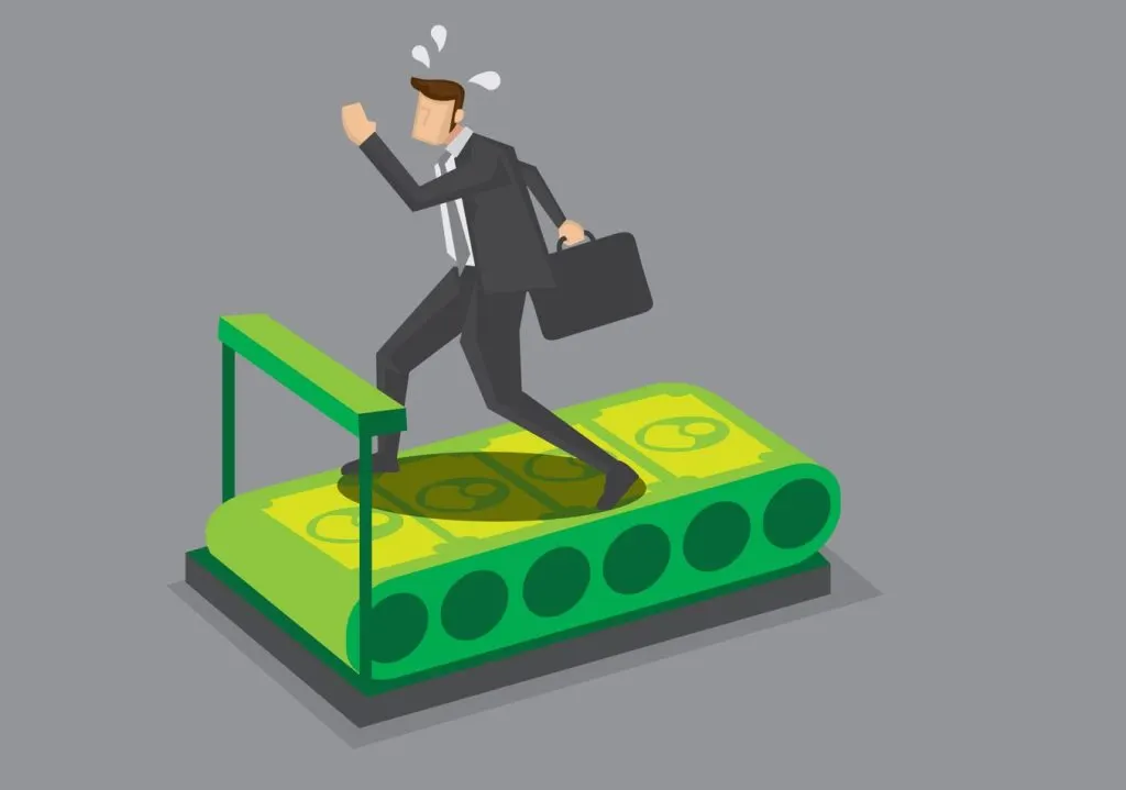 Creative vector illustration on endless pursuit for money