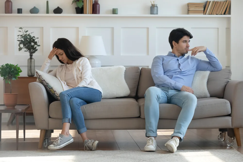 Woman and man not talking after quarrel